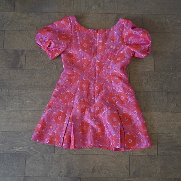 Trina Turk Back Zip Short Puff Sleeve Floral Mini Dress Pink Womens Size 10 - Picture 4 of 7